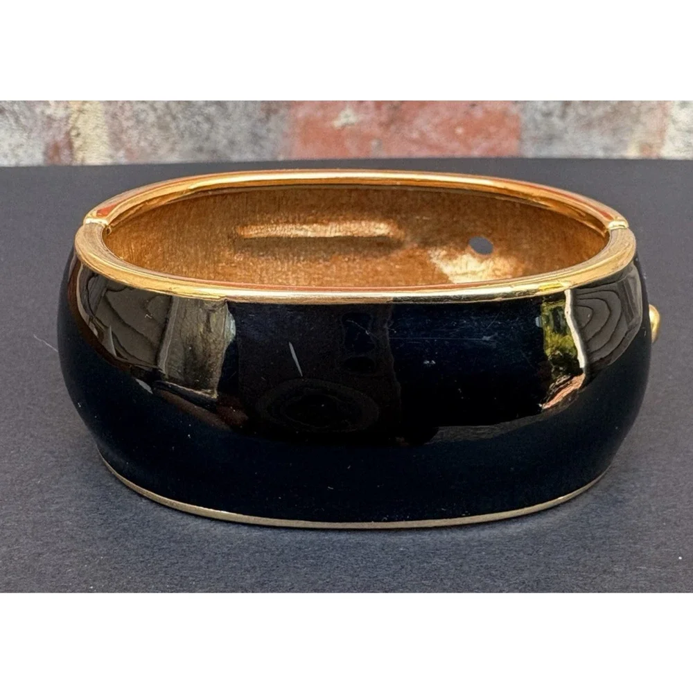 Swarovski Crystal Bracelet Wide Hinged Gold Tone Enamel Charm Cuff Nautical‎ - Picture 5 of 10